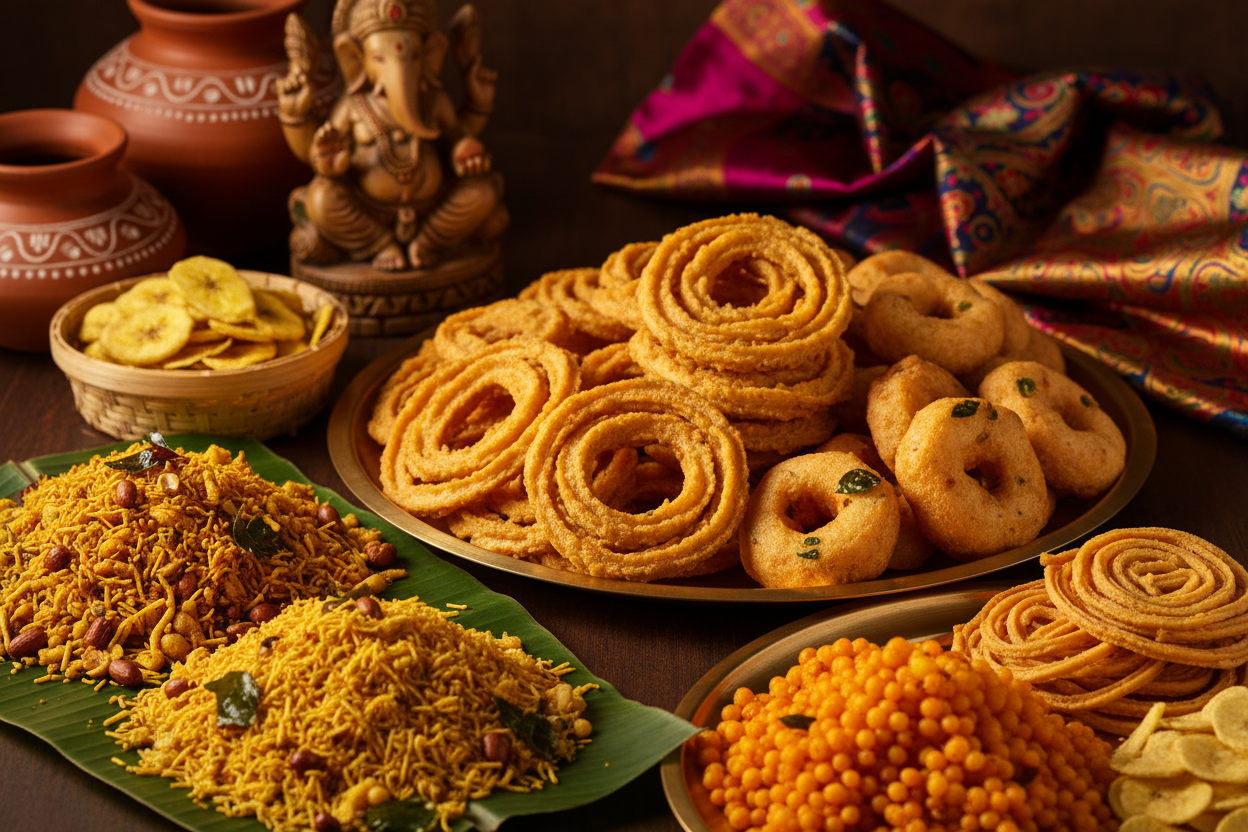 generate an image of south indian snacks 